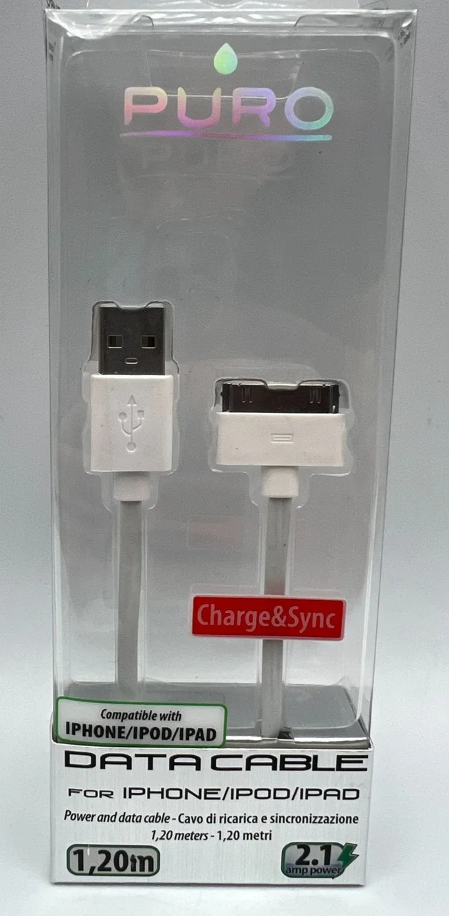 PURO 30-Pin USB Data Cable 1.2m Charge Sync for Apple iPhone iPod iPad New